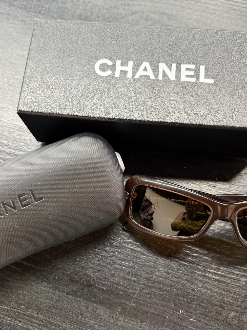 CHANEL Brown Rectangular Sunglasses